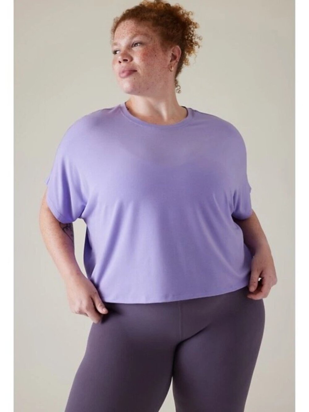 NWT Athleta Violet Purple Essence Crop Tee Shirt Yoga Dance Wicking